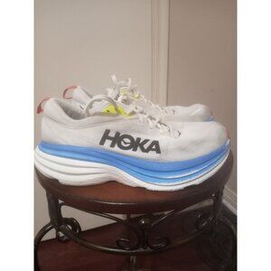 Hoka One One Bondi 8 Mens Size 9D Shoes White Blue Running Sneaker 1123202 BVR
